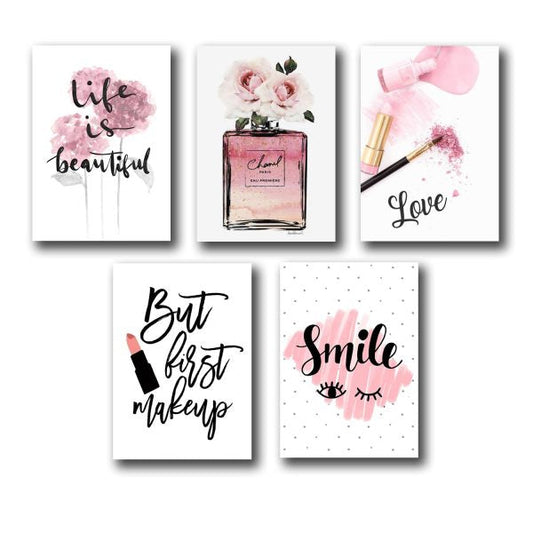 Set Of 5 Make Up Themed Girls Room Decor Wall Art