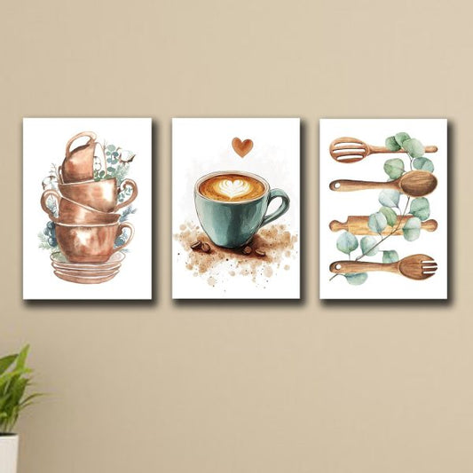 3-piece kitchen wall art set – stylish cooking theme design on MDF – decorative wall décor for kitchen