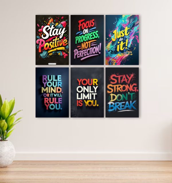 6 x Inspirational quote wall art – premium MDF painting – motivational home décor for living room or study