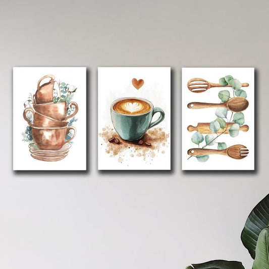 3-piece kitchen wall art set – stylish cooking theme design on MDF – decorative wall décor for kitchen