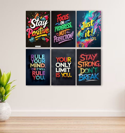 6 x Inspirational quote wall art – premium MDF painting – motivational home décor for living room or study