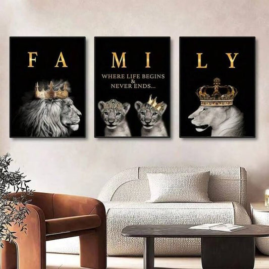 Majestic lion wall art – golden design with royal details – luxury metallic animal decoration