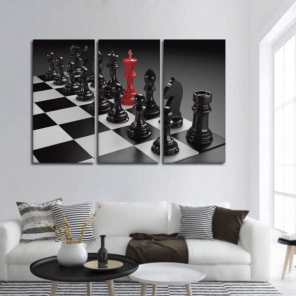 Premium metallic chess piece painting – abstract black and white wall art – stylish home decoration