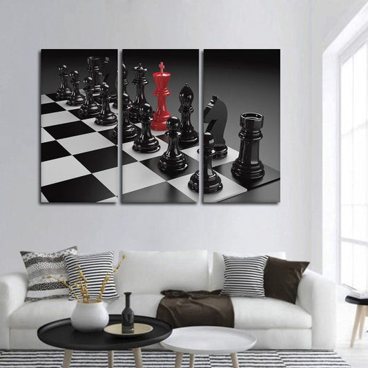 Premium metallic chess piece painting – abstract black and white wall art – stylish home decoration